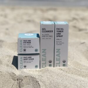 MY24/7 certified organic ayurvedic herbal face mask powder, face scrub, alcohol-free, oil-free gel cleanser, and AMLA C facial toner and spray by Red Pantz