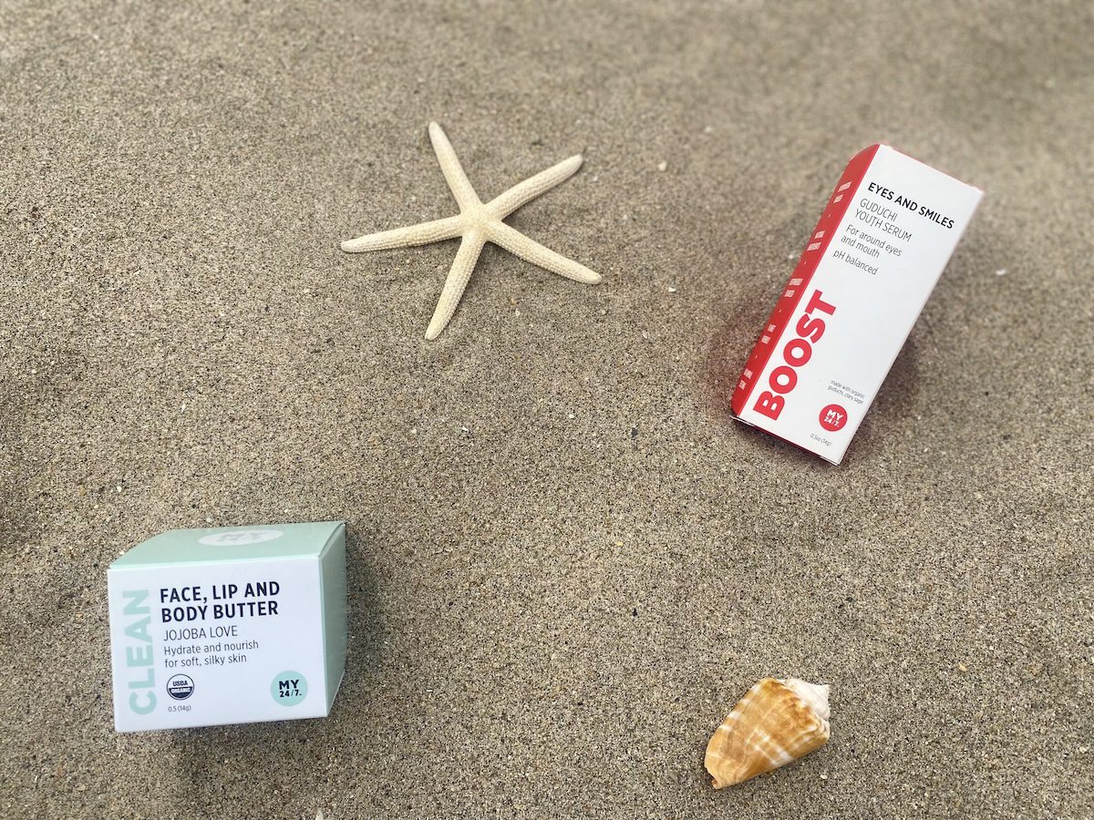 Ayurvedic eye serum and shea butter, mango butter, jojoba face and body butter, lip balm with lavender and rose, organic by Red Pantz