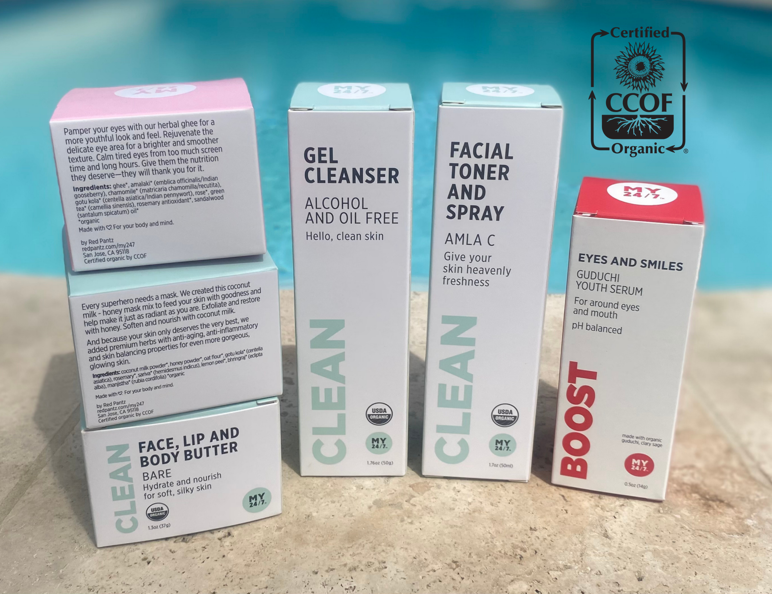 USDA-certified organic skincare with CCOF at MY24/7 by Red Pantz